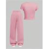 image:imageGirls 2 Piece Summer Outfits Letter Graphic Tees and Wide Leg Baggy Pants Set Casual Cute ClothesPink