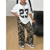 image:imageGirls 2 Piece Summer Outfits Number Graphic Jersey Shirts and Camo Cargo Pants Set StreetwearMulticolor