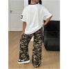 image:imageGirls 2 Piece Summer Outfits Number Graphic Jersey Shirts and Camo Cargo Pants Set StreetwearMulticolor