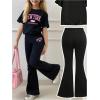 image:imageGirls 2 Piece Summer Outfits Number Graphic Short Sleeve Jersey Shirt and Cargo Pants Sets TrendyBlack
