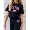 image:imageGirls 2 Piece Summer Outfits Number Graphic Short Sleeve Jersey Shirt and Cargo Pants Sets TrendyBlack