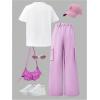 image:imageGirls 2 Piece Summer Outfits Number Graphic Short Sleeve Jersey Shirt and Cargo Pants Sets TrendyPurple