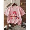 image:imageGirls 3 Pack Cartoon Graphic Tees Short Sleeve Crewneck Summer T Shirts Casual Cute Tee TopsBlack White Pink