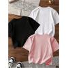 image:imageGirls 3 Pack Cartoon Graphic Tees Short Sleeve Crewneck Summer T Shirts Casual Cute Tee TopsBlack White Pink