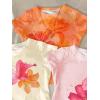 image:imageGirls 3 Packs Graphic Tees Vacation Hibiscus Top Crewneck Short Sleeve Cute Tops Summer Slim Fit T ShirtFloral Pink Yellow Orange