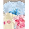 image:imageGirls 3 Packs Graphic Tees Vacation Hibiscus Top Crewneck Short Sleeve Cute Tops Summer Slim Fit T ShirtFloral Yellow Blue Pink