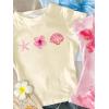 image:imageGirls 3 Packs Graphic Tees Vacation Hibiscus Top Crewneck Short Sleeve Cute Tops Summer Slim Fit T ShirtFloral Yellow Blue Pink