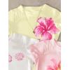 image:imageGirls 3 Packs Graphic Tees Vacation Hibiscus Top Crewneck Short Sleeve Cute Tops Summer Slim Fit T ShirtMulticolor Blue and Pink