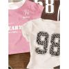 image:imageGirls 3 Packs Graphic Tees Vacation Hibiscus Top Crewneck Short Sleeve Cute Tops Summer Slim Fit T ShirtMulticolor Brown