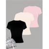 image:imageGirls 3 Packs Graphic Tees Vacation Hibiscus Top Crewneck Short Sleeve Cute Tops Summer Slim Fit T ShirtPink Beige Black