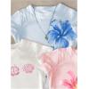 image:imageGirls 3 Packs Graphic Tees Vacation Hibiscus Top Crewneck Short Sleeve Cute Tops Summer Slim Fit T ShirtPink White Blue