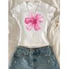 image:imageGirls 3 Packs Graphic Tees Vacation Hibiscus Top Crewneck Short Sleeve Cute Tops Summer Slim Fit T ShirtWhite Light and Hot Pink