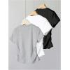 image:imageGirls 3 Packs Short Sleeve Ruched T Shirt Crewneck Slim Fit Basic Tee Tops Summer ClothesBow Grey White Black