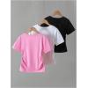 image:imageGirls 3 Packs Short Sleeve Ruched T Shirt Crewneck Slim Fit Basic Tee Tops Summer ClothesBow Multicolor
