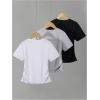 image:imageGirls 3 Packs Short Sleeve Ruched T Shirt Crewneck Slim Fit Basic Tee Tops Summer ClothesGrey Black White