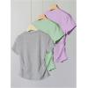 image:imageGirls 3 Packs Short Sleeve Ruched T Shirt Crewneck Slim Fit Basic Tee Tops Summer ClothesGrey Green Purple
