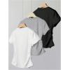 image:imageGirls 3 Packs Short Sleeve Ruched T Shirt Crewneck Slim Fit Basic Tee Tops Summer ClothesGrey White Black