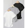 image:imageGirls 3 Packs Short Sleeve Ruched T Shirt Crewneck Slim Fit Basic Tee Tops Summer ClothesPure White Grey Black