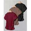 image:imageGirls 3 Packs Short Sleeve Ruched T Shirt Crewneck Slim Fit Basic Tee Tops Summer ClothesRed Black Brown
