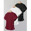 image:imageGirls 3 Packs Short Sleeve Ruched T Shirt Crewneck Slim Fit Basic Tee Tops Summer ClothesRed White Black