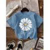 image:imageGirls 4 Packs Graphic Tees Short Sleeve Floral Heart T Shirt Crew Neck Cute TopsMulticolor