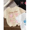 image:imageGirls Bow Cherry Graphic Tees Short Sleeve Crewneck Cute T Shirts Tops for Teens Summer TopsBlack Beige White