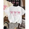 image:imageGirls Bow Cherry Graphic Tees Short Sleeve Crewneck Cute T Shirts Tops for Teens Summer TopsBlack White Beige
