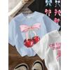image:imageGirls Bow Cherry Graphic Tees Short Sleeve Crewneck Cute T Shirts Tops for Teens Summer TopsBlack White Blue
