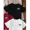 image:imageGirls Bow Cherry Graphic Tees Short Sleeve Crewneck Cute T Shirts Tops for Teens Summer TopsBlack White Red