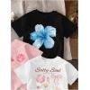image:imageGirls Bow Cherry Graphic Tees Short Sleeve Crewneck Cute T Shirts Tops for Teens Summer TopsFloral White Pink Black