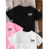 image:imageGirls Bow Cherry Graphic Tees Short Sleeve Crewneck Cute T Shirts Tops for Teens Summer TopsWhite Pink Black