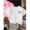 image:imageGirls Bow Cherry Graphic Tees Short Sleeve Crewneck Cute T Shirts Tops for Teens Summer TopsWhite Pink Black