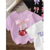 image:imageGirls Bow Cherry Graphic Tees Short Sleeve Crewneck Cute T Shirts Tops for Teens Summer TopsWhite Purple White