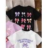 image:imageGirls Bow Cherry Graphic Tees Short Sleeve Crewneck Cute T Shirts Tops for Teens Summer TopsWhite Purple White