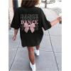 image:imageGirls Bowknot Letter Graphic Tee Round Neck Short Sleeve Cute Tops Loose T ShirtBow Black