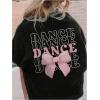 image:imageGirls Bowknot Letter Graphic Tee Round Neck Short Sleeve Cute Tops Loose T ShirtBow Black
