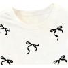 image:imageGirls Bowknot Letter Graphic Tshirt Short Sleeve Crew Neck Cute Summer Tee TopsBlack Bow White