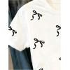 image:imageGirls Bowknot Letter Graphic Tshirt Short Sleeve Crew Neck Cute Summer Tee TopsBlack Bow White