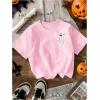 image:imageGirls Bowknot Letter Graphic Tshirt Short Sleeve Crew Neck Cute Summer Tee TopsLight Pink
