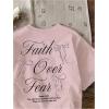 image:imageGirls Bowknot Letter Graphic Tshirt Short Sleeve Crew Neck Cute Summer Tee TopsPink