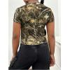 image:imageGirls Camo Crop Tight Shirts Branch Print Short Sleeve Slim Fitted TShirtArmy Green