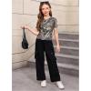 image:imageGirls Camo Print Short Sleeve Tee Shirt Crew Neck Summer Casual Tee TopsGreen