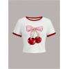 image:imageGirls Cherry Bow Crop Shirts Cute Short Sleeve Graphic Tees Summer Crew Neck Tight T ShirtWhite