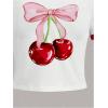 image:imageGirls Cherry Bow Crop Shirts Cute Short Sleeve Graphic Tees Summer Crew Neck Tight T ShirtWhite