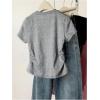 image:imageGirls Cute Sequin Bow Tops Ruched Short Sleeve Crew Neck Slim Fit T ShirtsBow Grey