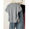 image:imageGirls Cute Sequin Bow Tops Ruched Short Sleeve Crew Neck Slim Fit T ShirtsGrey