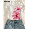 image:imageGirls Floral Graphic Crop Tops Tees Short Sleeve Crewneck Cute Slim Fit T Shirt Summer TopsFloral White