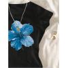 image:imageGirls Floral Graphic Crop Tops Tees Short Sleeve Crewneck Cute Slim Fit T Shirt Summer TopsHibiscus Black