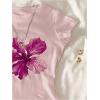 image:imageGirls Floral Graphic Crop Tops Tees Short Sleeve Crewneck Cute Slim Fit T Shirt Summer TopsHibiscus Pink