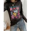 image:imageGirls Floral Graphic Tees Crew Neck Long Sleeve T Shirts Streetwear Tops Fall OutfitsDark Grey